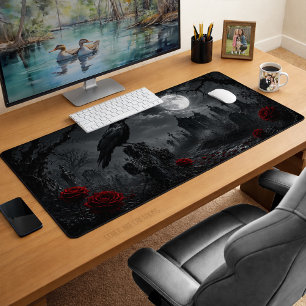 Moonlit Raven Goth Cementary Desk Mat
