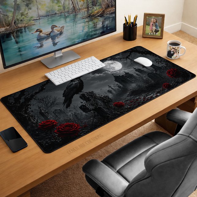 Moonlit Raven Goth Cementary Desk Mat (Creator Uploaded)
