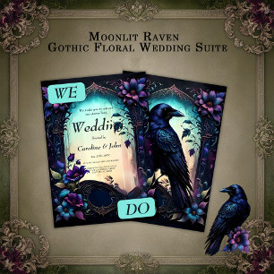 Moonlit Raven Gothic Floral Wedding Suite. Invitation