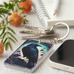 Moonlit Raven Gothic Floral Wedding Suite. Key Ring