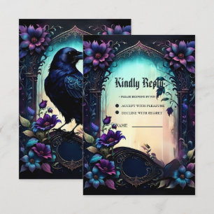Moonlit Raven    Gothic Floral Wedding Suite. RSVP Card