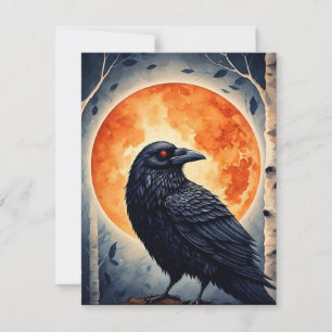 Moonlit Raven on Birch Tree Card