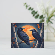 Moonlit Ravens on Birch Trees 