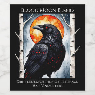 Moonlit Ravens on Birch Trees Wine Label