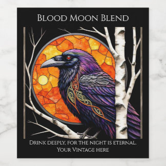 Moonlit Ravens on Birch Trees  Wine Label