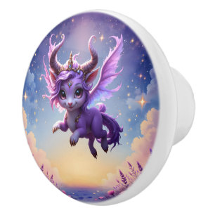 Moonlit Realm Guardian – Violet Dreamling. Ceramic Knob