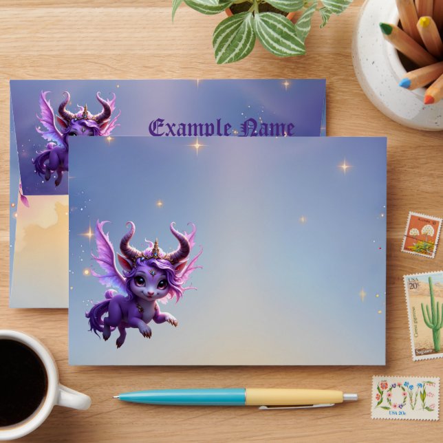 Moonlit Realm Guardian – Violet Dreamling. Envelope (Desk)