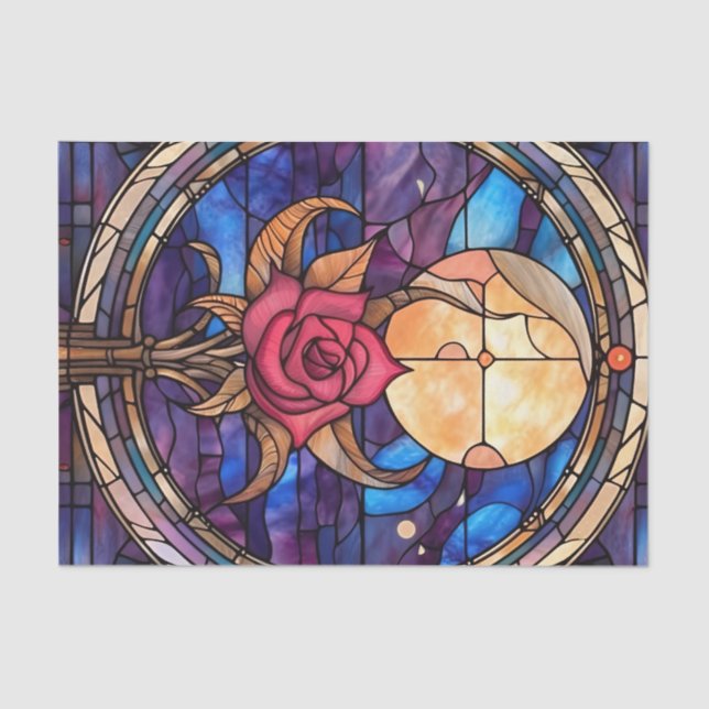 Moonlit Rose Stained Glass Decoupage Paper (Front)