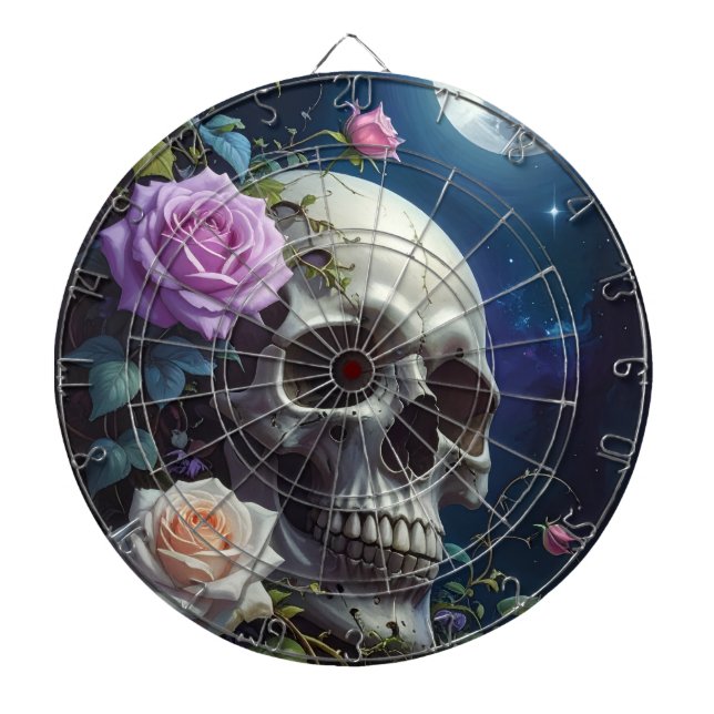 Moonlit Roses Skull Dartboard (Front)