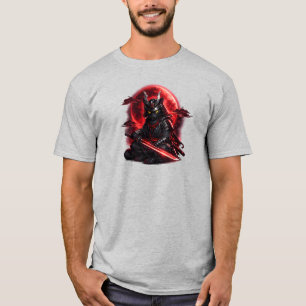 Moonlit Samurai Cat Japanese Streetwear Aesthetic T-Shirt