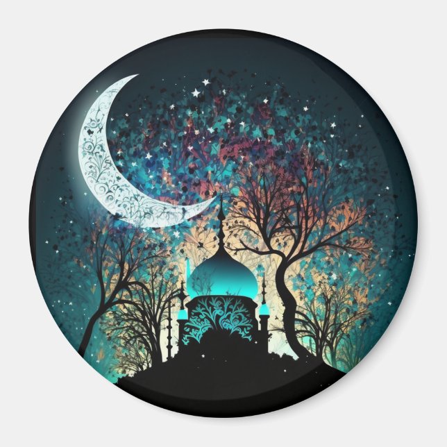 Moonlit Sanctuary Islamic Masjid Fridge Magnet (Front)