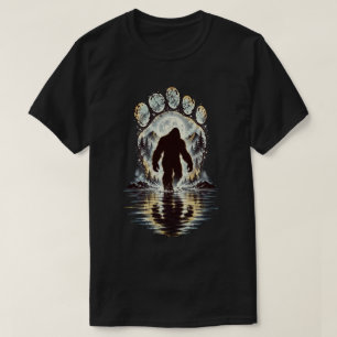 Moonlit Sasquatch Pawprint Waterscape T-Shirt