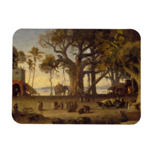 Moonlit Scene of Indian Figures and Elephants amon Magnet