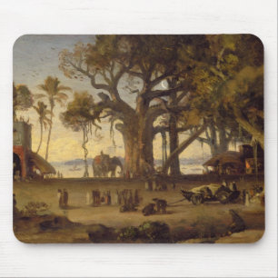 Moonlit Scene of Indian Figures and Elephants amon Mouse Pad