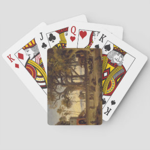 Moonlit Scene of Indian Figures and Elephants amon Playing Cards