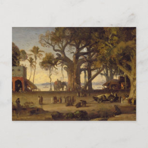 Moonlit Scene of Indian Figures and Elephants amon Postcard