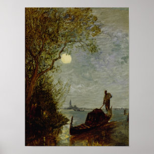 Moonlit Scene with Gondola Poster
