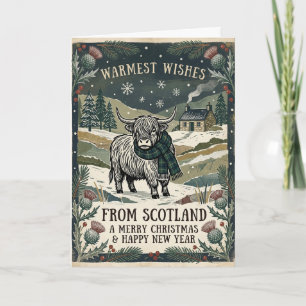 Moonlit Scottish Stag Christmas Wishes Card
