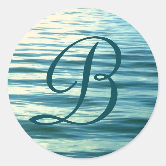 Moonlit Sea Monogrammed Classic Round Sticker (Front)