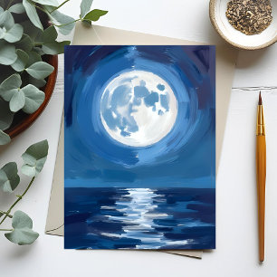Moonlit Sea   Ocean Night Watercolor Reflection Postcard