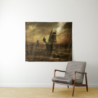 Moonlit Sea Voyage Maritime Art Tapestry