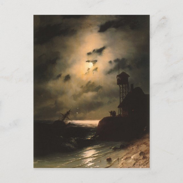 Moonlit Seascape With Shipwreck Postcard (Front)