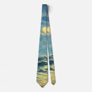Moonlit Seaview, fine art painting Tie