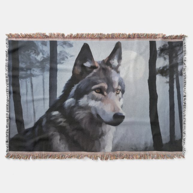 Moonlit Sentinel Throw Blanket (Front)