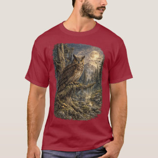 Moonlit Sentinel – Vintage Great Horned Owl T-Shirt