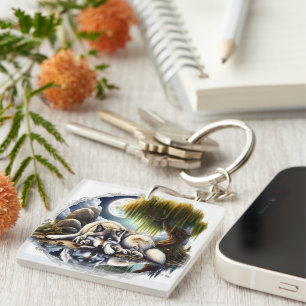 Moonlit Serenity A Slumbering Wolf Key Ring