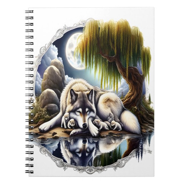Moonlit Serenity A Slumbering Wolf Notebook (Front)