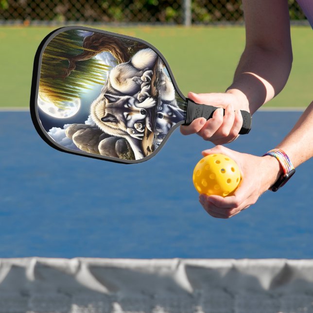 Moonlit Serenity A Slumbering Wolf Pickleball Paddle (Insitu)
