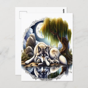 Moonlit Serenity A Slumbering Wolf Postcard