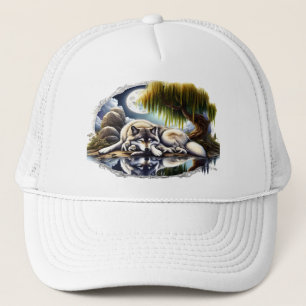Moonlit Serenity A Slumbering Wolf Trucker Hat