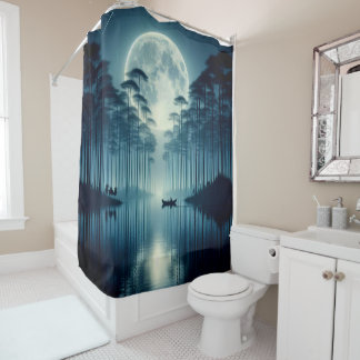 Moonlit Serenity: Nature's Nightscape Shower Curtain