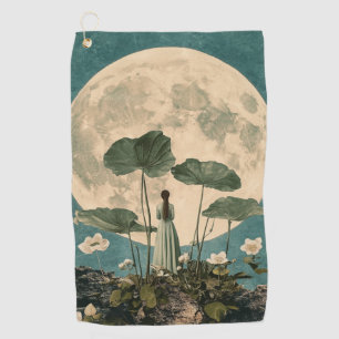 Moonlit Serenity – Vintage Lotus Scene Golf Towel