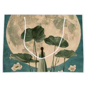 Moonlit Serenity – Vintage Lotus Scene Large Gift Bag