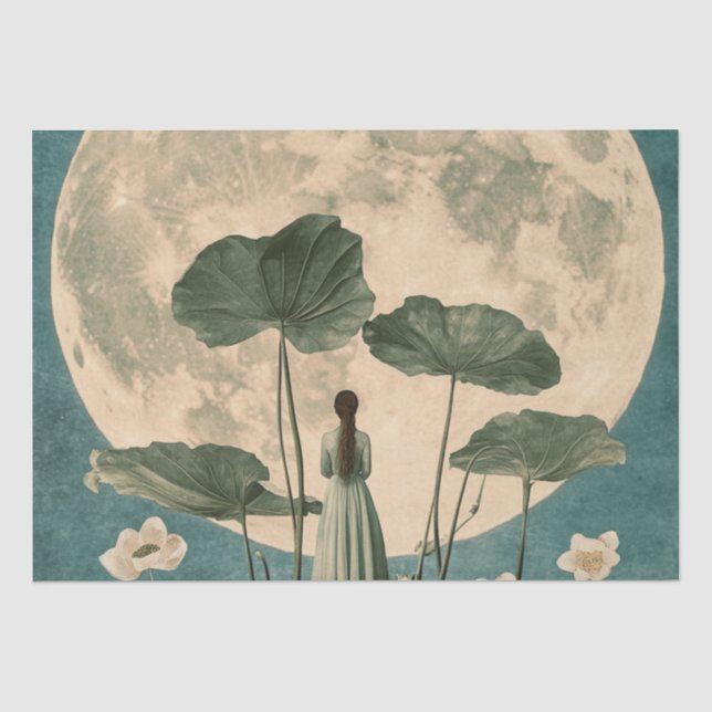 Moonlit Serenity – Vintage Lotus Scene Tissue Paper (Front)