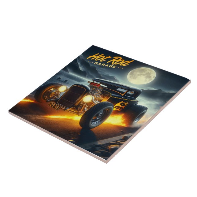 Moonlit shore cruise in a hot rod ceramic tile (Side)