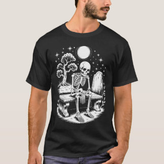 Moonlit Skeleton in the Graveyard - Spooky Vibes T-Shirt
