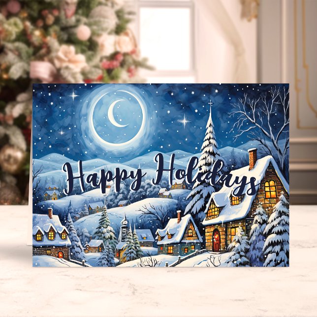 Moonlit Snowy Village Christmas Holiday Card (Creator Uploaded)