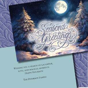 Moonlit Snowy Winter Scene Season's Greetings Holiday Card