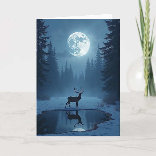 Moonlit Stag Christmas Card (Front)