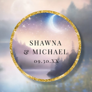 Moonlit Star Mountain Lake Fantasy Elegant Wedding Classic Round Sticker