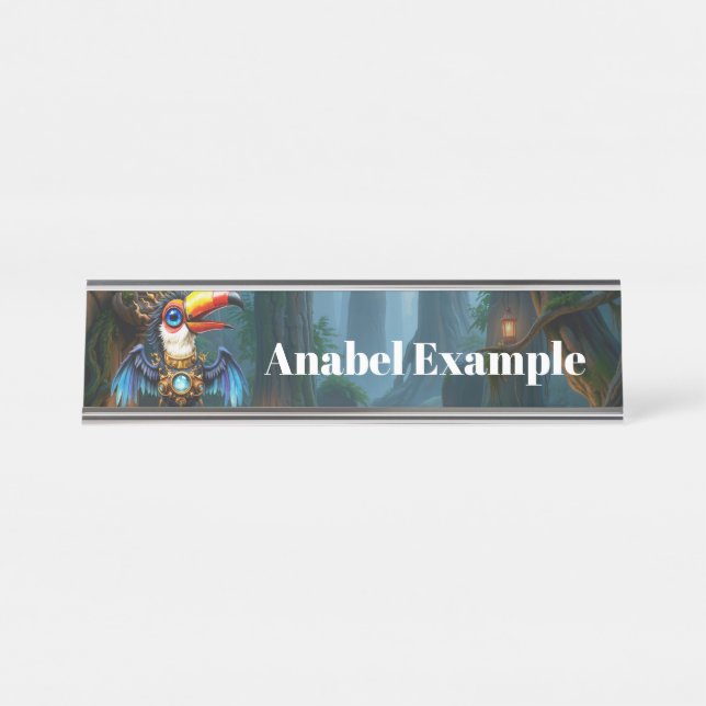Moonlit Steampunk Toucan. Desk Name Plate (Front)
