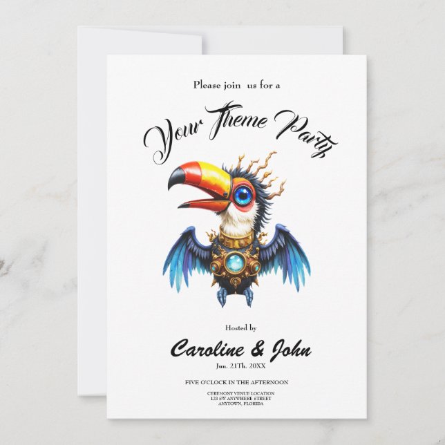 Moonlit Steampunk Toucan.  Invitation (Front)