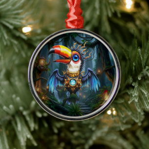 Moonlit Steampunk Toucan. Metal Ornament