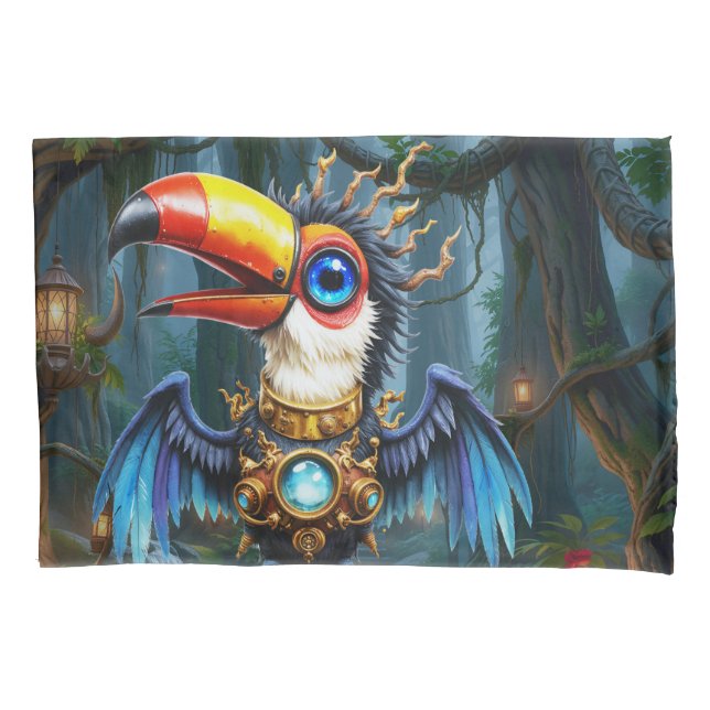 Moonlit Steampunk Toucan.  Pillowcase (Front)