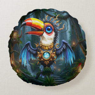Moonlit Steampunk Toucan. Round Cushion