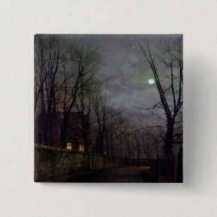 Moonlit Street Scene, 1882 (oil on canvas) 2 15 Cm Square Badge